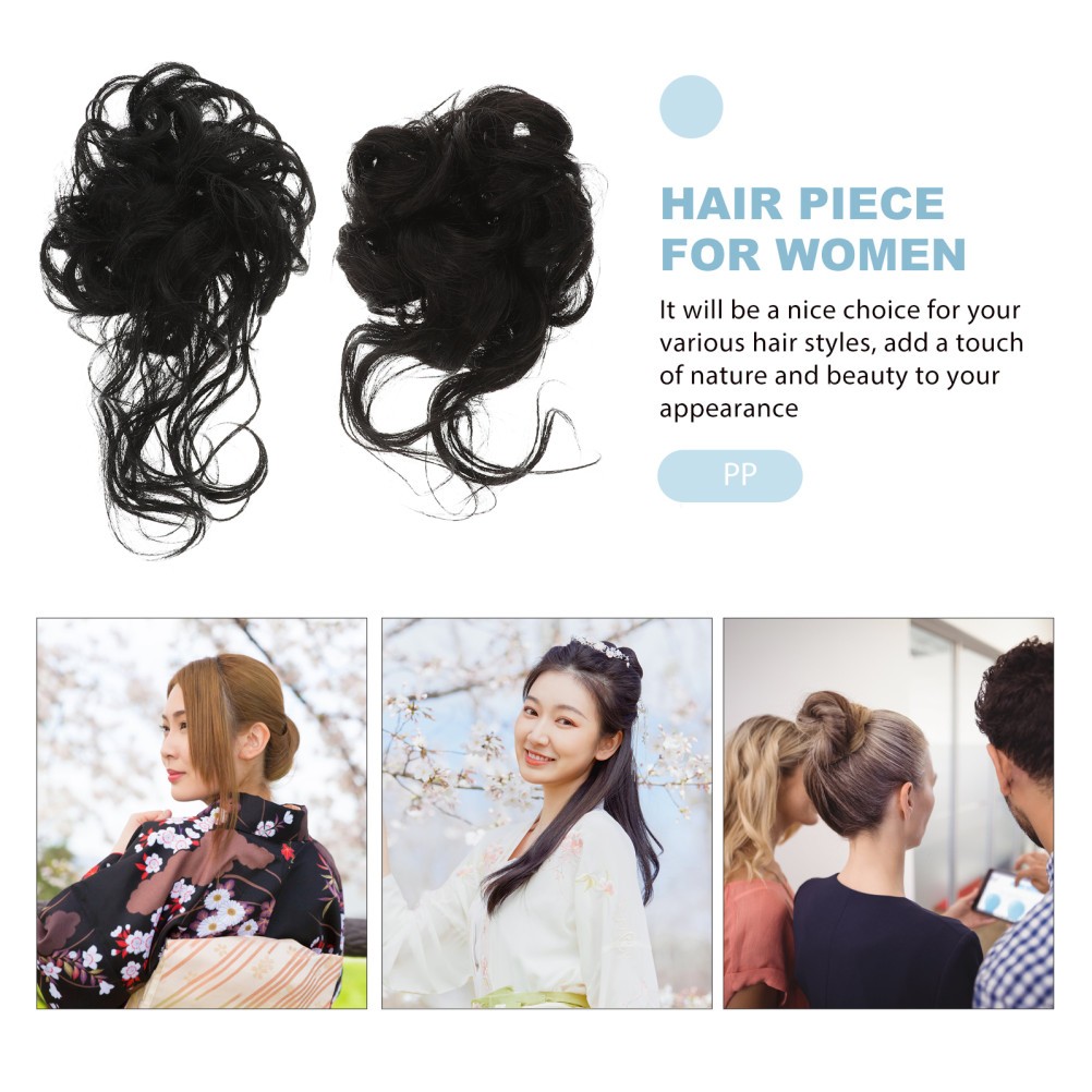 2Pcs Durable Messy Hair Bun Hair Accessory Black High Temperature Silk