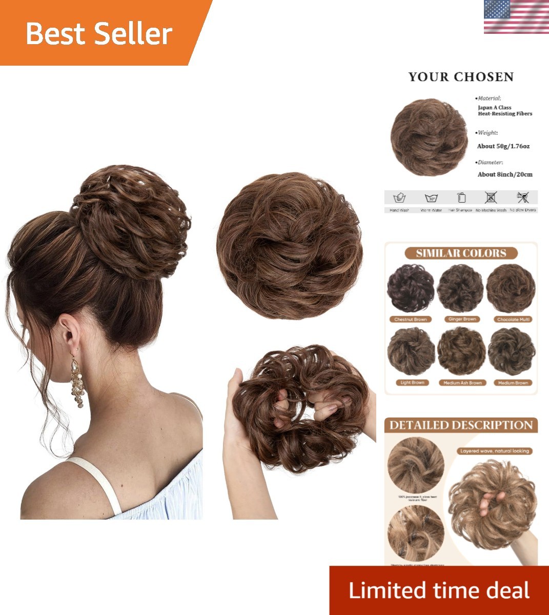 Large Messy Bun Hair Piece Wavy Curly Scrunchies Synthetic Chignon Ponytail H…