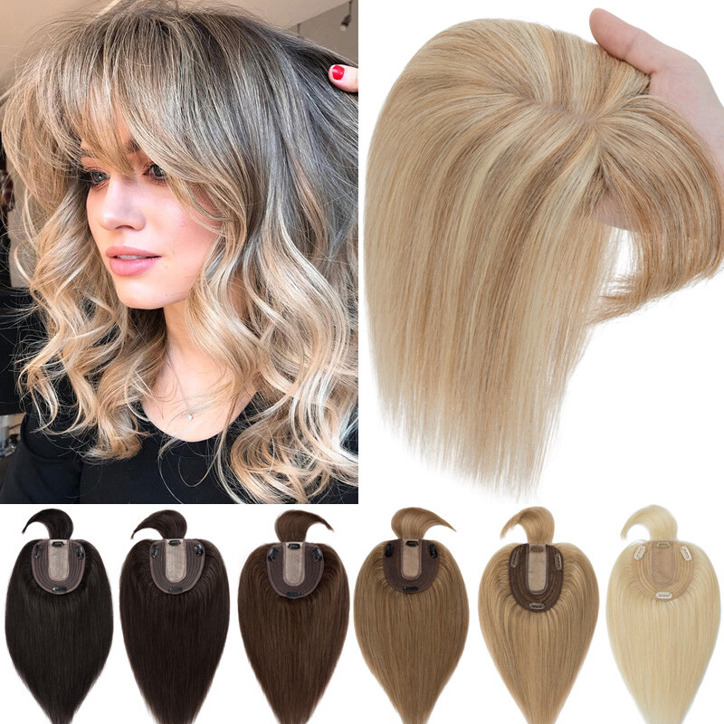 Clip In 100% Real Human Hair Topper Top Hairpiece Toupee Wigs Middle Part Thick