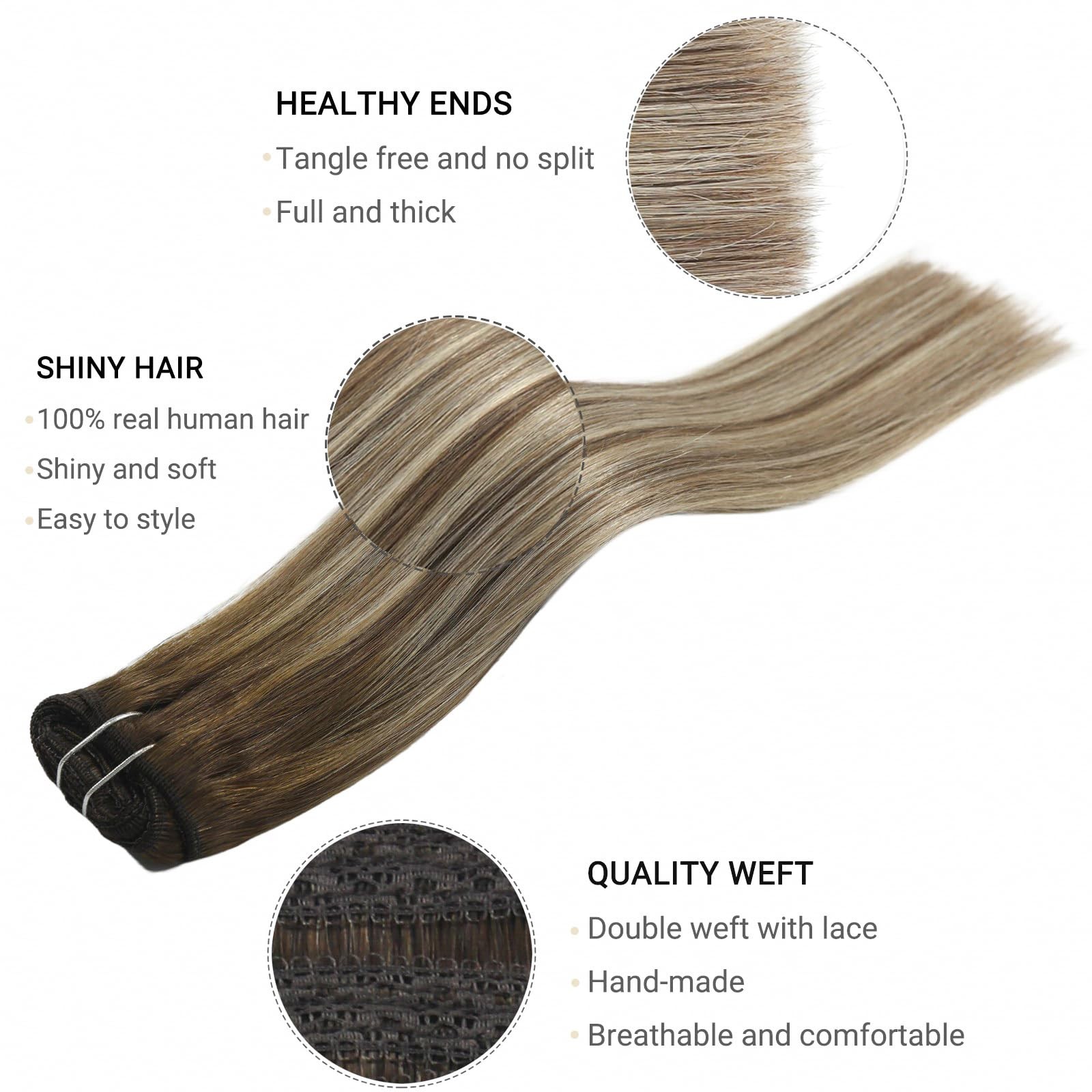 Lace Clip In Extensions Real Human Hair Balayage Walnut Brown to Ash Brown Mi…