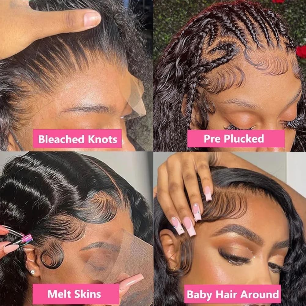 26 Inch 200 Density Deep Wave Lace Front Wig – HD Transparent, Pre-Plucked, Glue