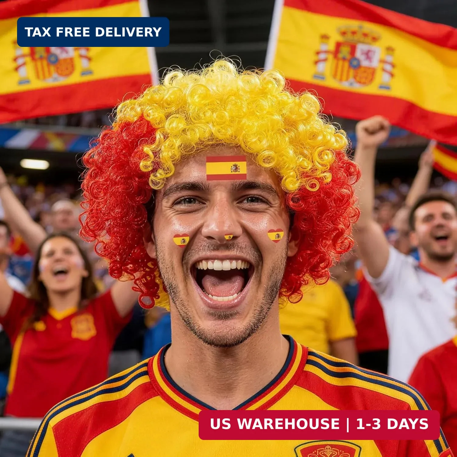MEEZY Spanish Flag Colored Afro Wig for Men Women 2026 World Soccer Championship