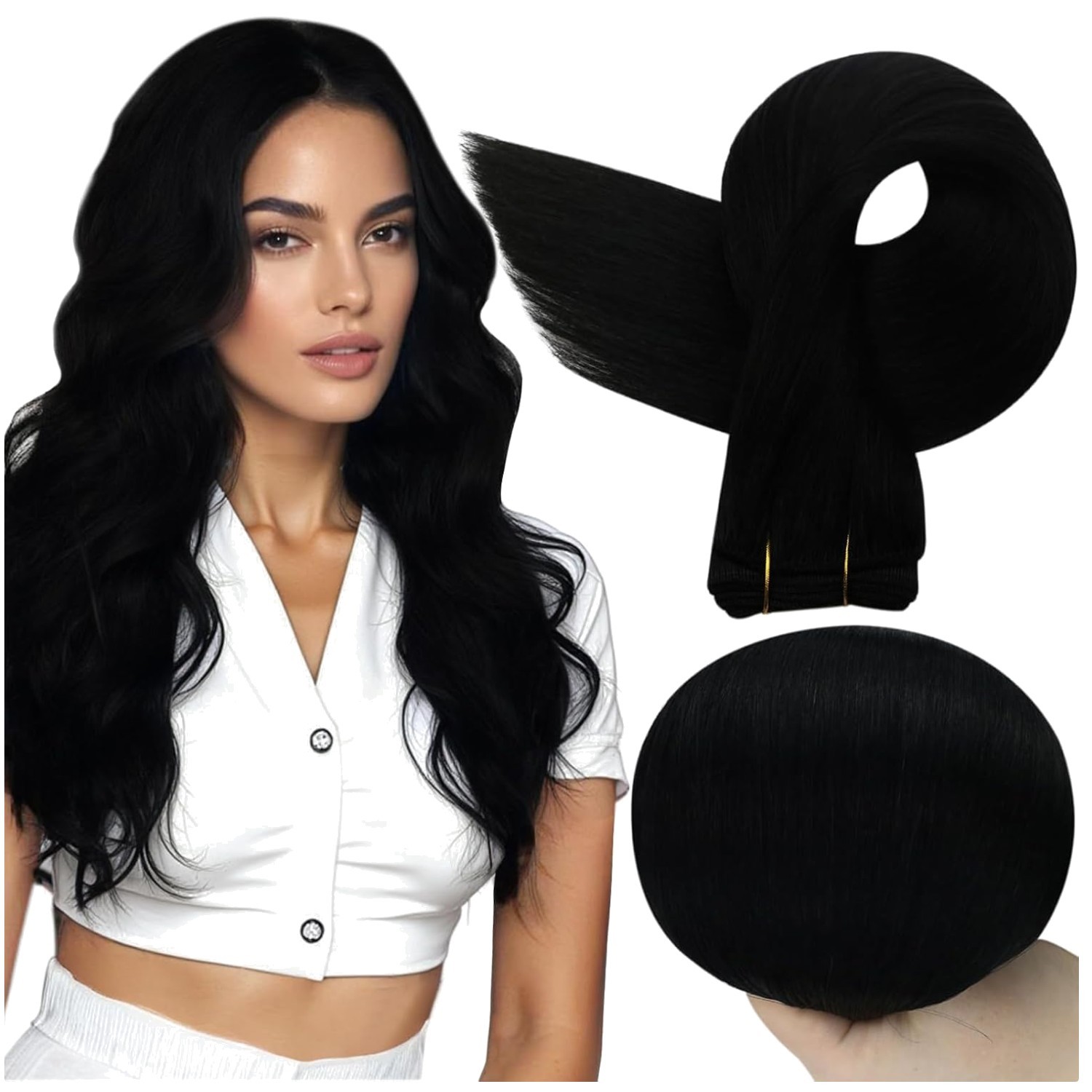 Long Straight Human Hair Weave – 20″ Jet Black Extensions