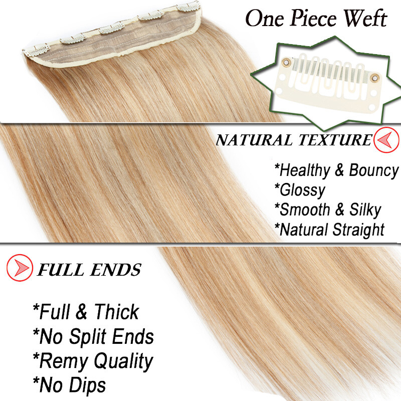 AAAA+ One Piece 100% Remy Clip In Human Hair Extensions 3/4 Full Head Weft US
