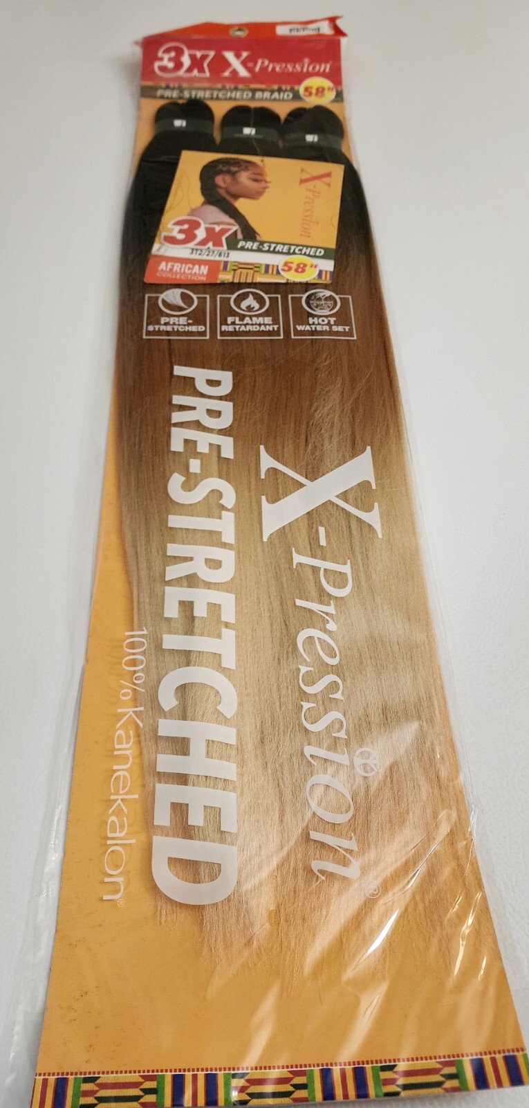 X-pression Expression 100% Kanekalon 3X Braid Hair Pre-Stretched 58″ #3T/27/613