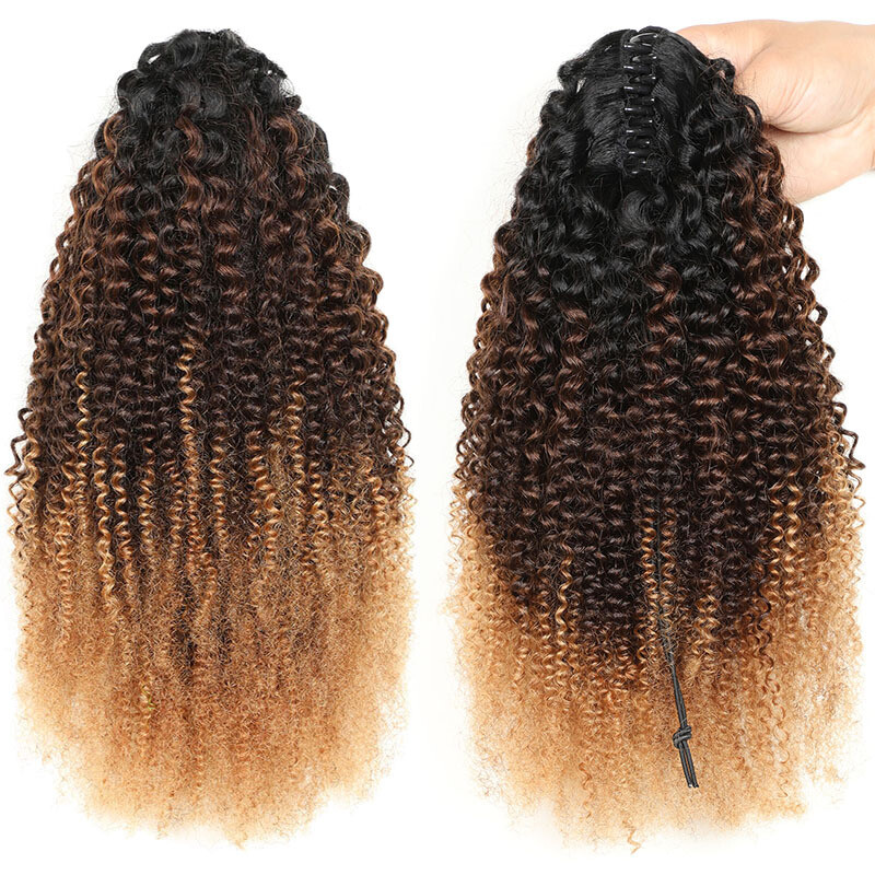 100% Human Hair Ponytail Extensions Claw Curly Clip Hairpiece Black Brown Blonde