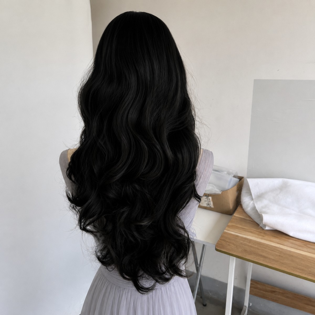 Dress Up Wig Layered Black Long Wavy Heat Resistant Synthetic Hair