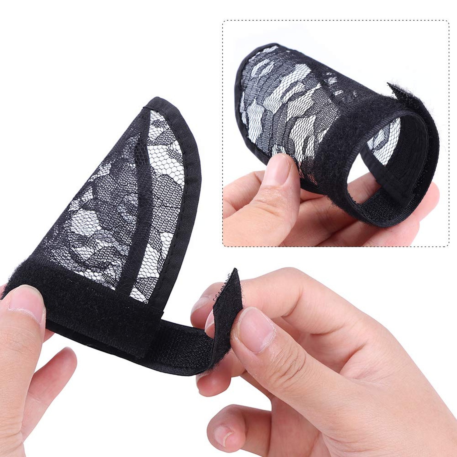 5PCS Lace Base for Ponytail with Combs – Large Hair Net – Magic Buckle – Black