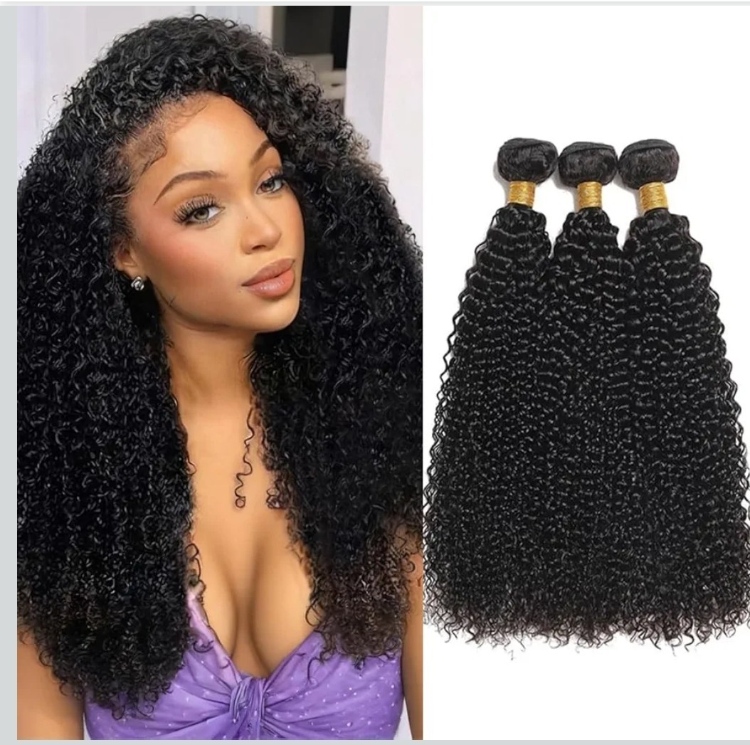 3 Bundles Kinky Curly Human Hair , Natural Black Weave Extensions 14 16 18 Inch