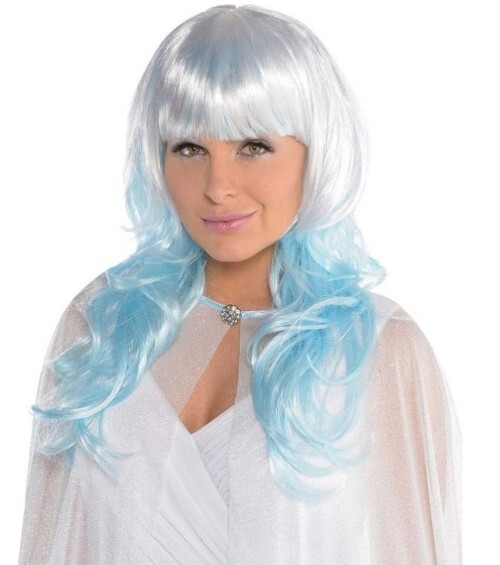 AMSCAN PLATINUM SHIMMER WIG OMBRE WHITE/ BLUE WITH BANGS $49 RARE