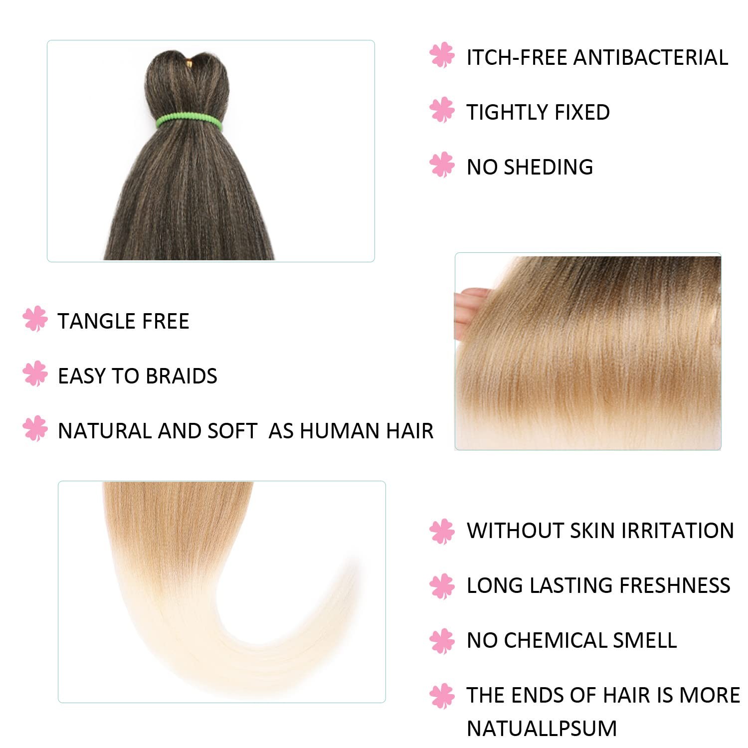 Leeven 36″ 8 Packs Pre Stretched Braiding Hair Ombre EZ Braid – Yaki Texture