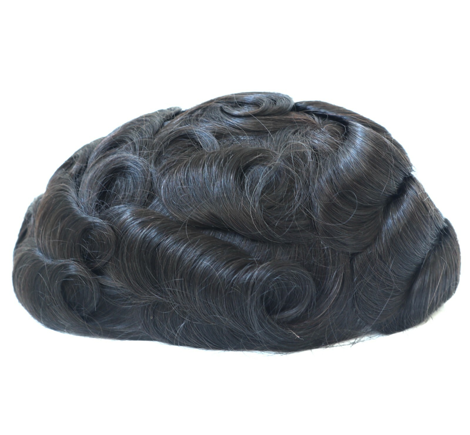 Natural Mens Toupee Hair Replacement System French Lace Toupee Hairpiece #1B