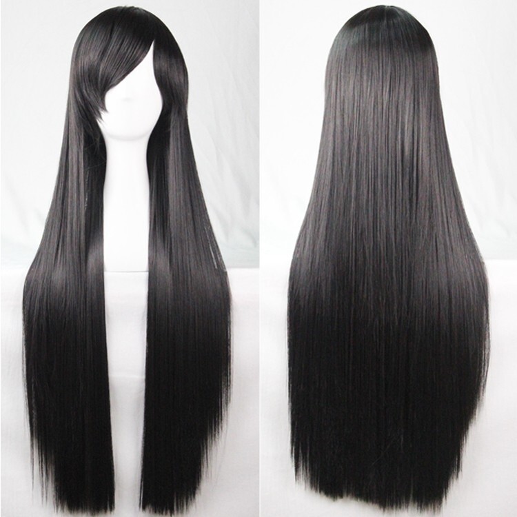80cm Straight Sleek Long Full Hair Wigs Side Bangs Universal Headgear Anime Cosp