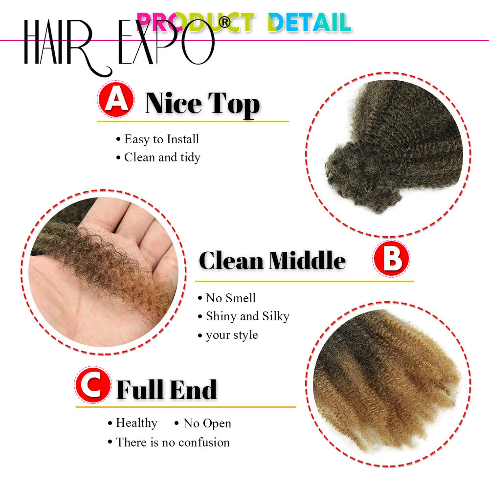 12Inch Ombre Afro Kinky Curly Bulk Synthetic Crochet Braiding Hair Extensions