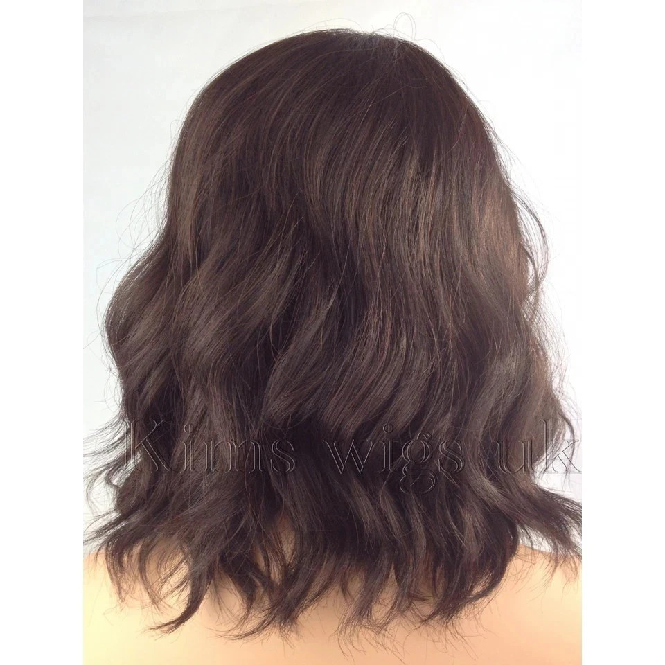Human Hair New Fashion Elegant Women’s Medium Brown Wavy Wigs 14 In