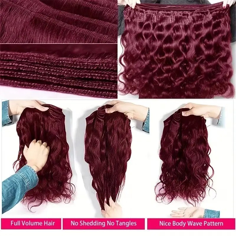 99j Burgundy Body Wave Human Hair Bundles Wine Red Brazilian Remy Extensions