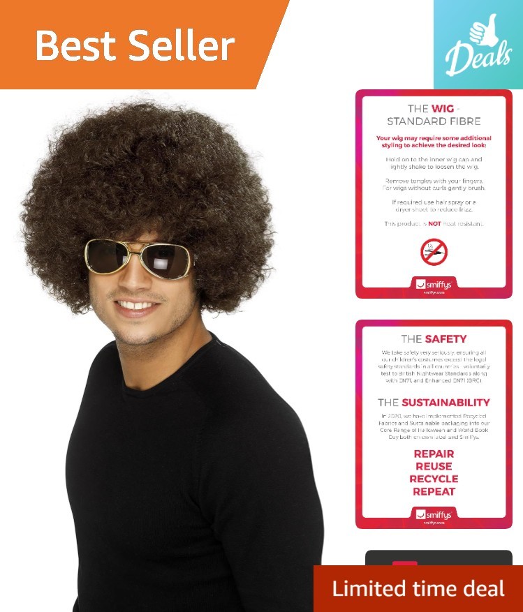 Transform Your Look with Smiffy’s Women’s 60s Brown Afro Wig – Hand Washable