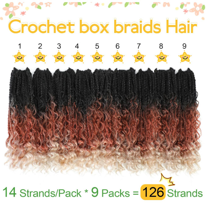 Fulcrum Goddess Box Braids Crochet Hair 12 Inch, 9 Packs Color 1B/30/613, New ..