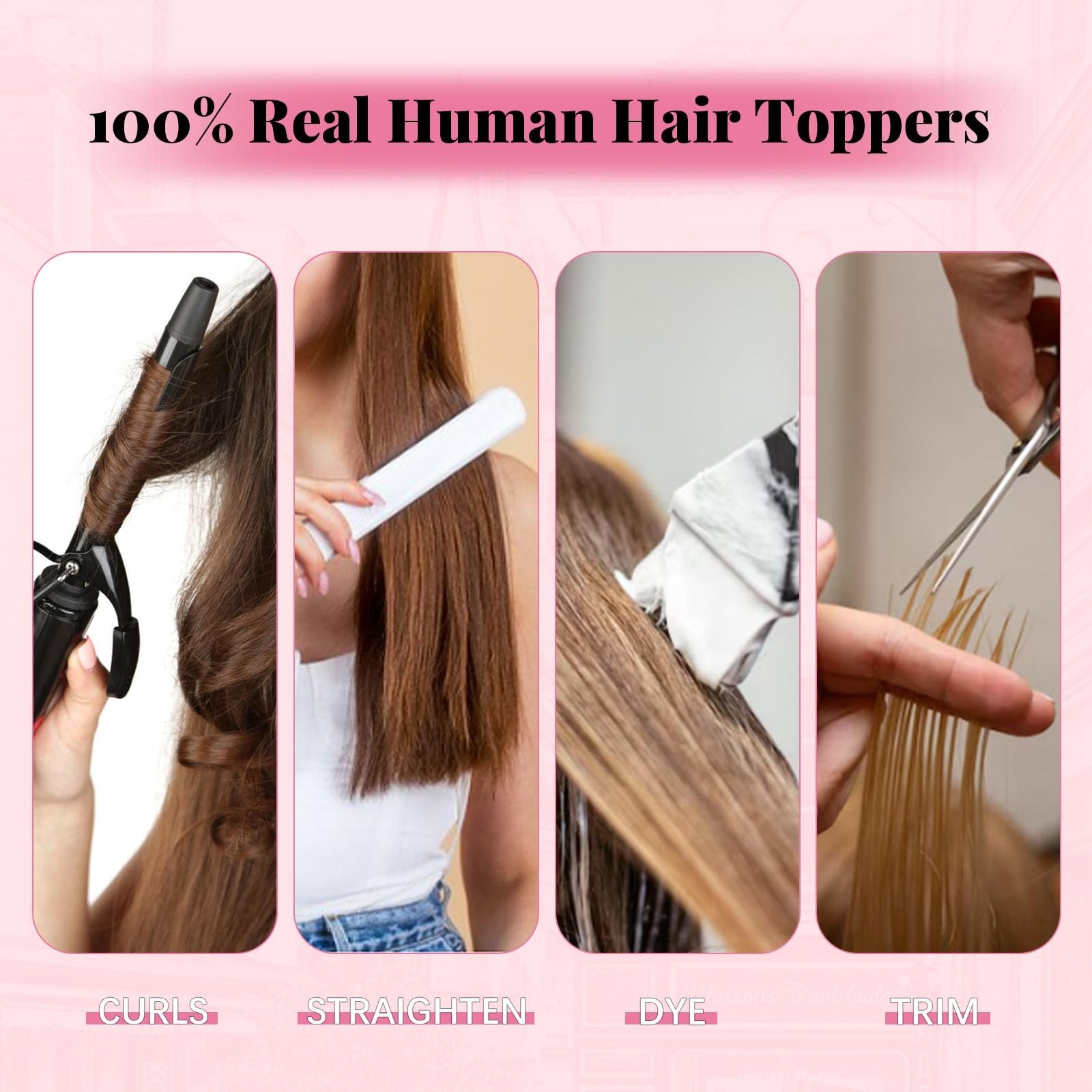 16″ Real Human Hair Topper for Women – Natural Black, 6×7″ Base, Volume Boost