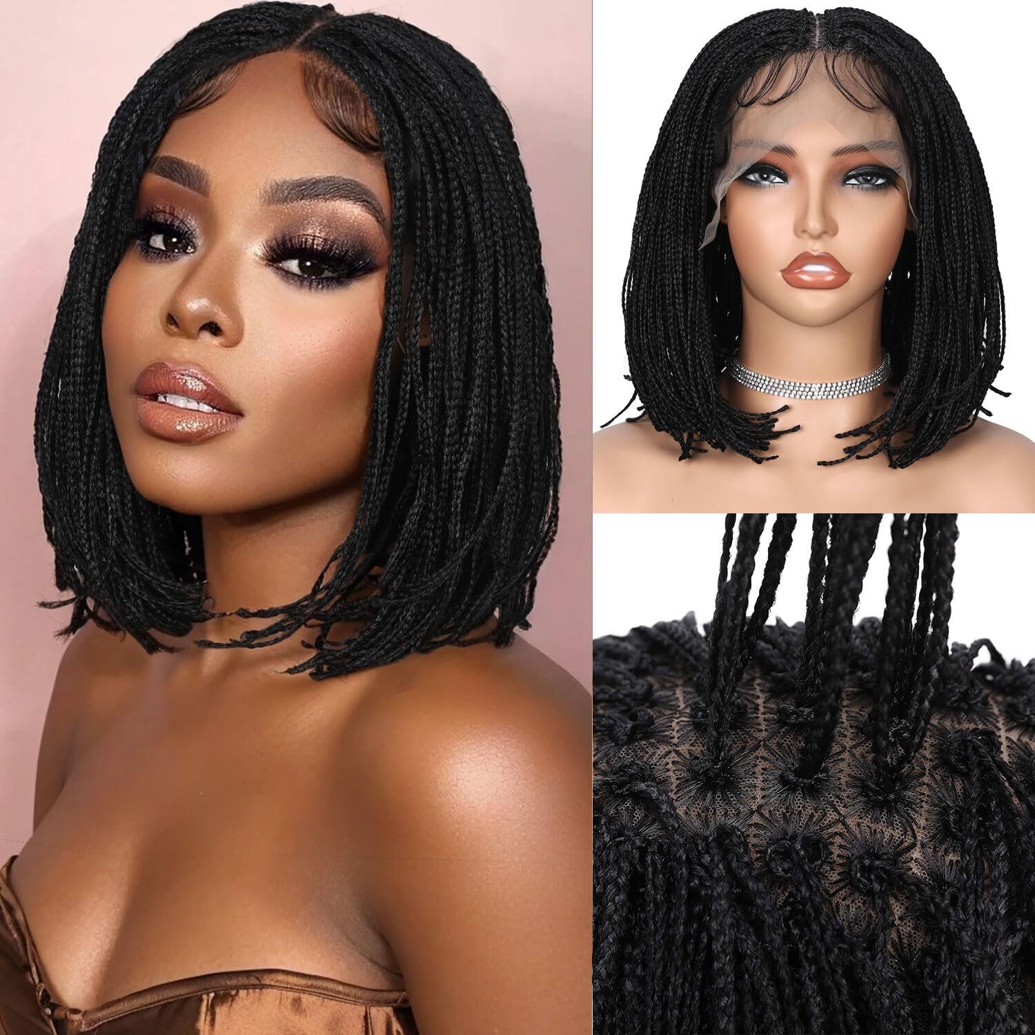 13×4 Hand Braided Lace Front Wig BOX BRAID BOB Wigs Black Braided Wigs for Women
