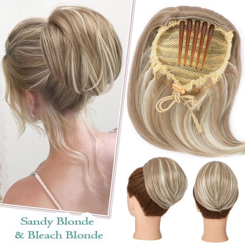 LARGE THICK Straight Scrunchie Comb Clip Bun Updo Lady Hair Piece Extensions US