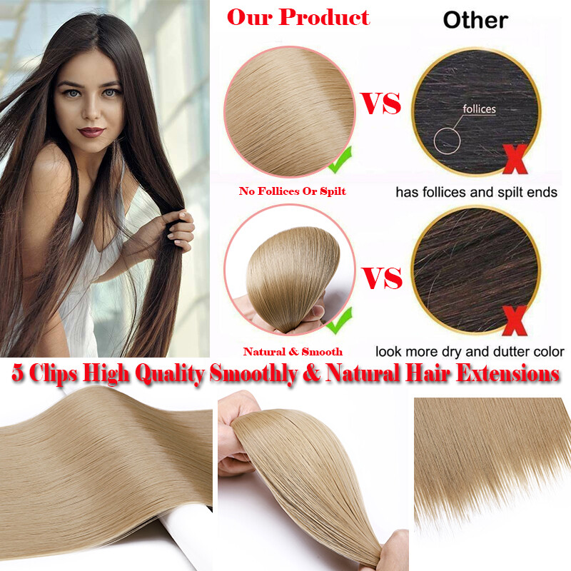 Mega Thick One Piece Clip In Hair Extension Real Natural Soft Full Head As Human