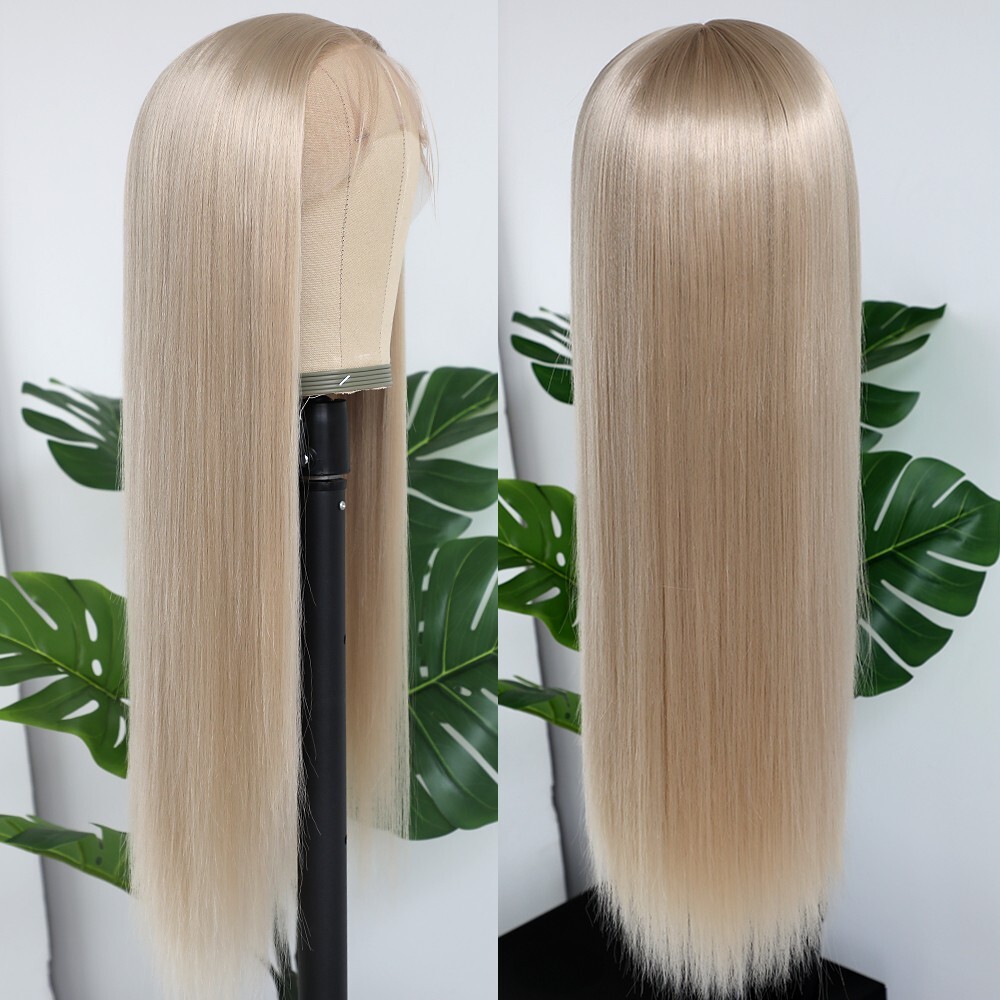 Ash Blonde Heat Resistant Synthetic Wigs Long Straight Hair Glueless Natural Wig