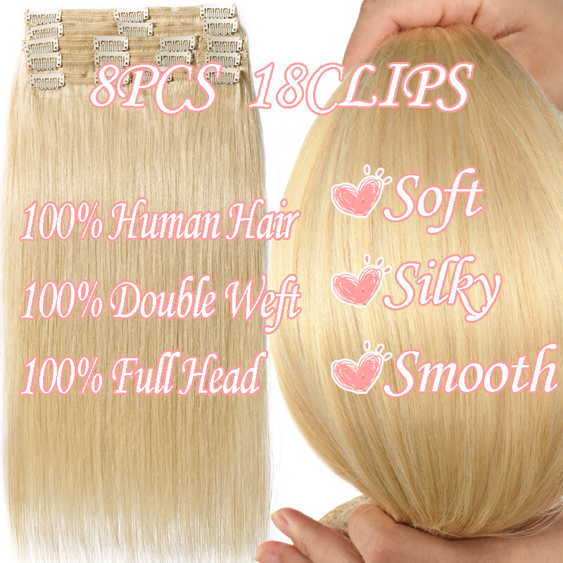 Double Weft Thick Clip In Remy Human Hair Extensions Full Head Ombre Body Wave
