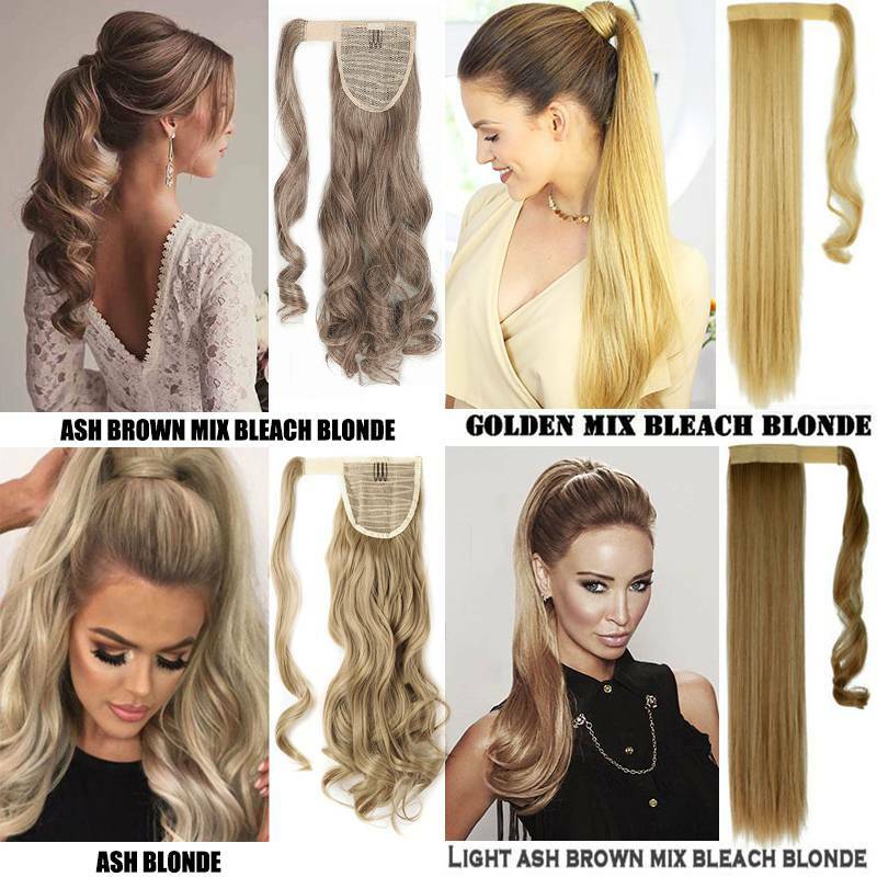 Hair ponytail Clip In as Real Human Hair Extensions Wrap Around Pony Tail US
