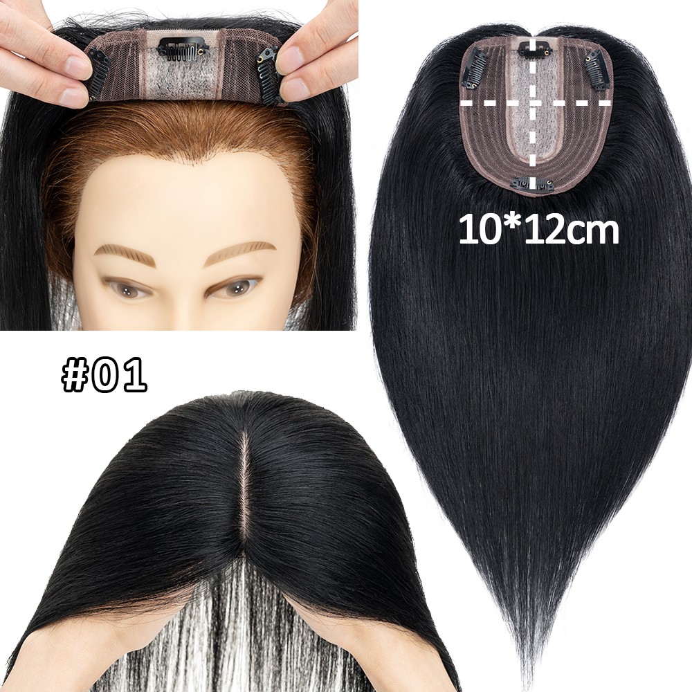 Clip In Remy Human Hair Topper Hairpiece Toupee Middle Part Silk Base For Women