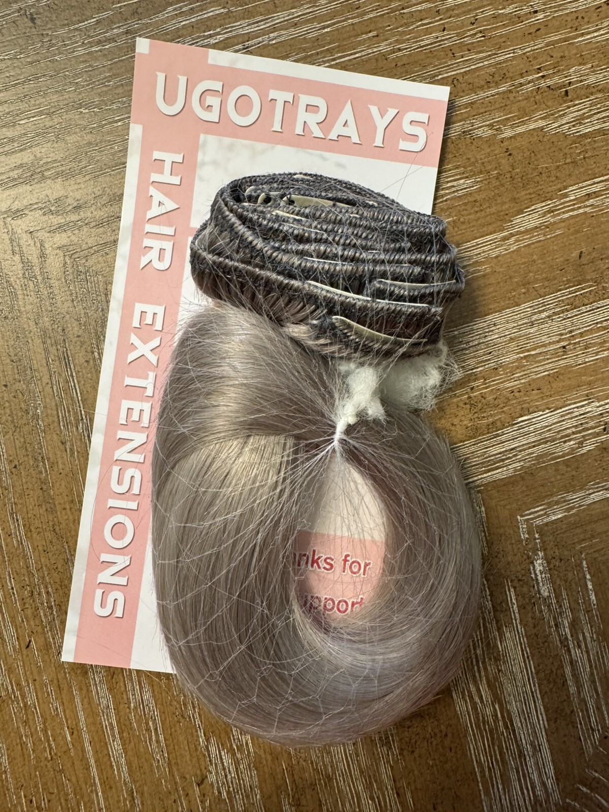 Ugotrays Clip-in Silky Gray Human Hair Extensions-12 inches. Hair tie included.