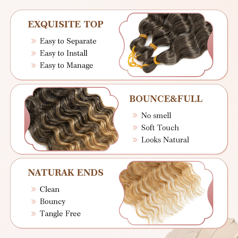 28″ Long Thick Water Wave Hair Extensions Crochet Braids Deep Curly Ocean Weave