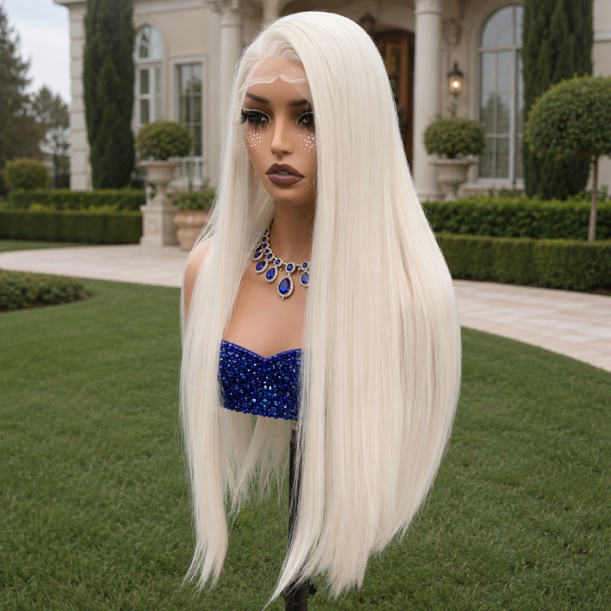 Long Straight Lace Front Wig Bleach blonde Women Synthetic Hair Heat Resistant
