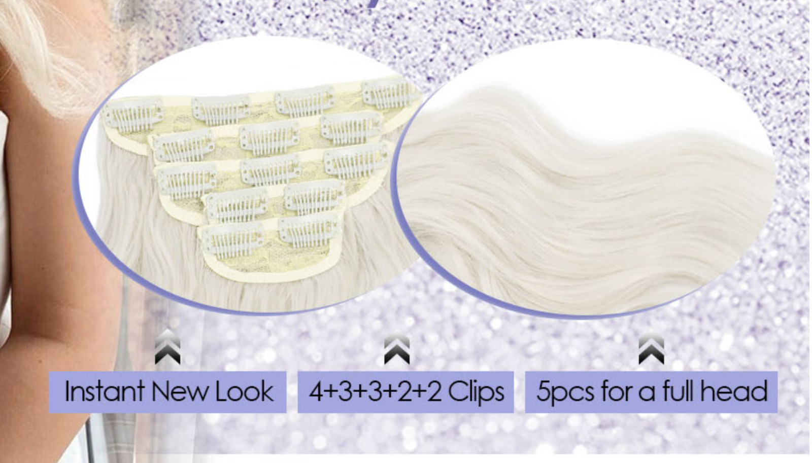 Platinum Blonde Synthetic Clip in Hair Extensions 5Pcs 20 Inches Long Wavy Hair