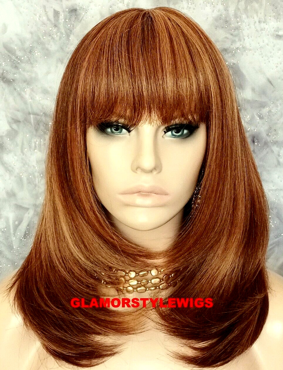 FULL WIG STRAIGHT LAYERED BOB WITH BANGS AUBURN MIX NWT