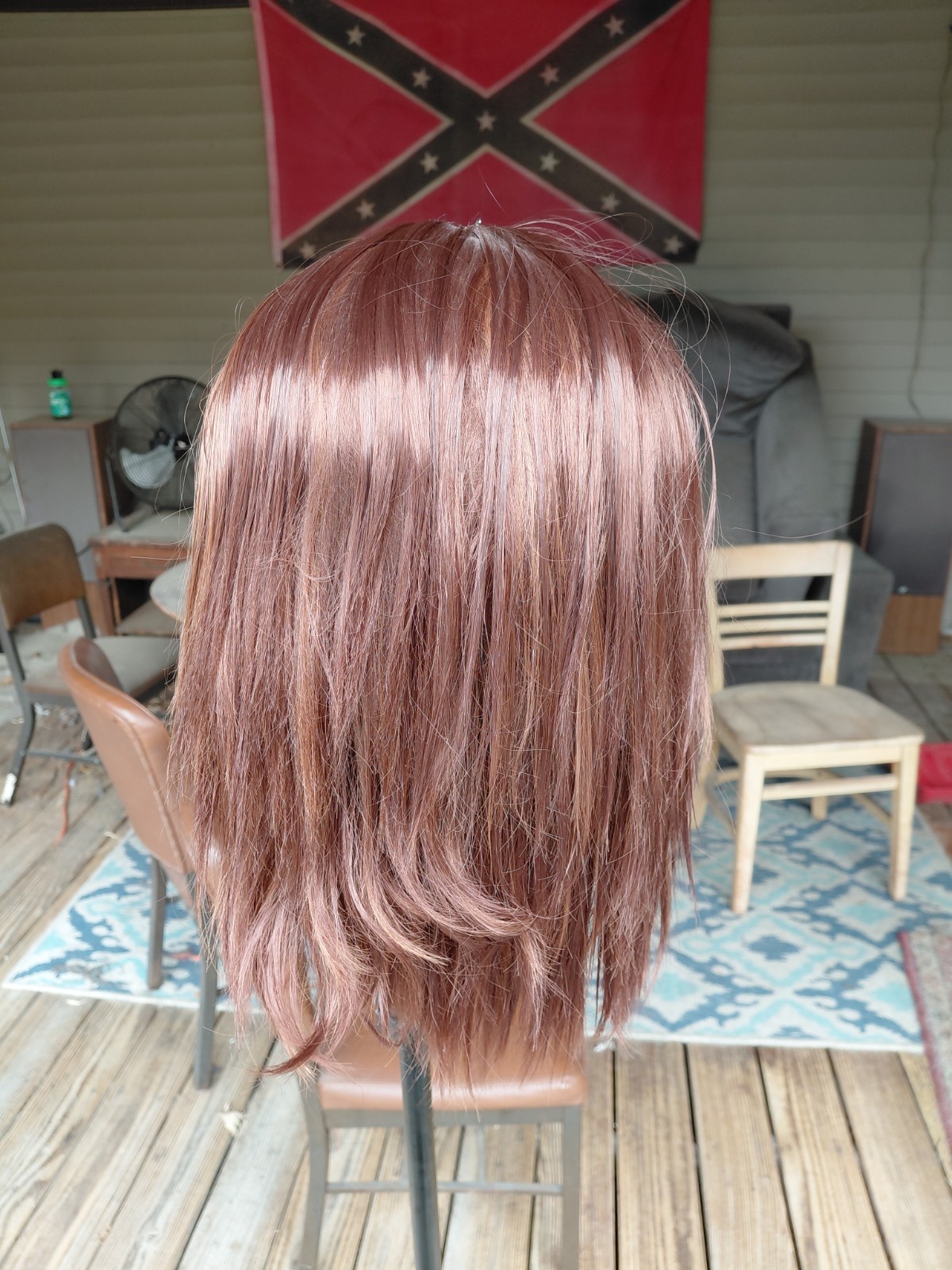 wig light brown wavy texture bangs style shoulder length for women adult