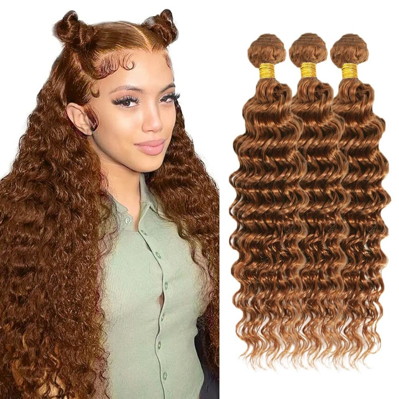 Ladrxadr 22 24 26 Inch Color 30 Bundles Human Hair 30 Deep Wave Bundles Light