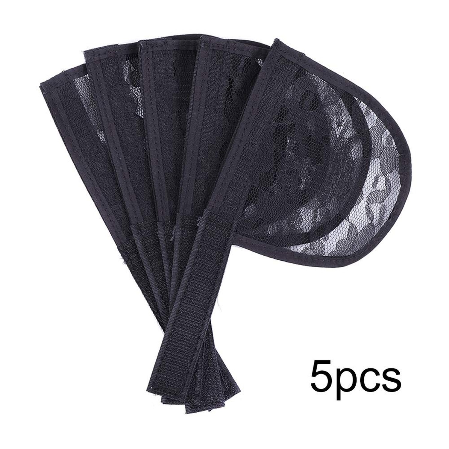5PCS Lace Base for Ponytail with Combs – Large Hair Net – Magic Buckle – Black