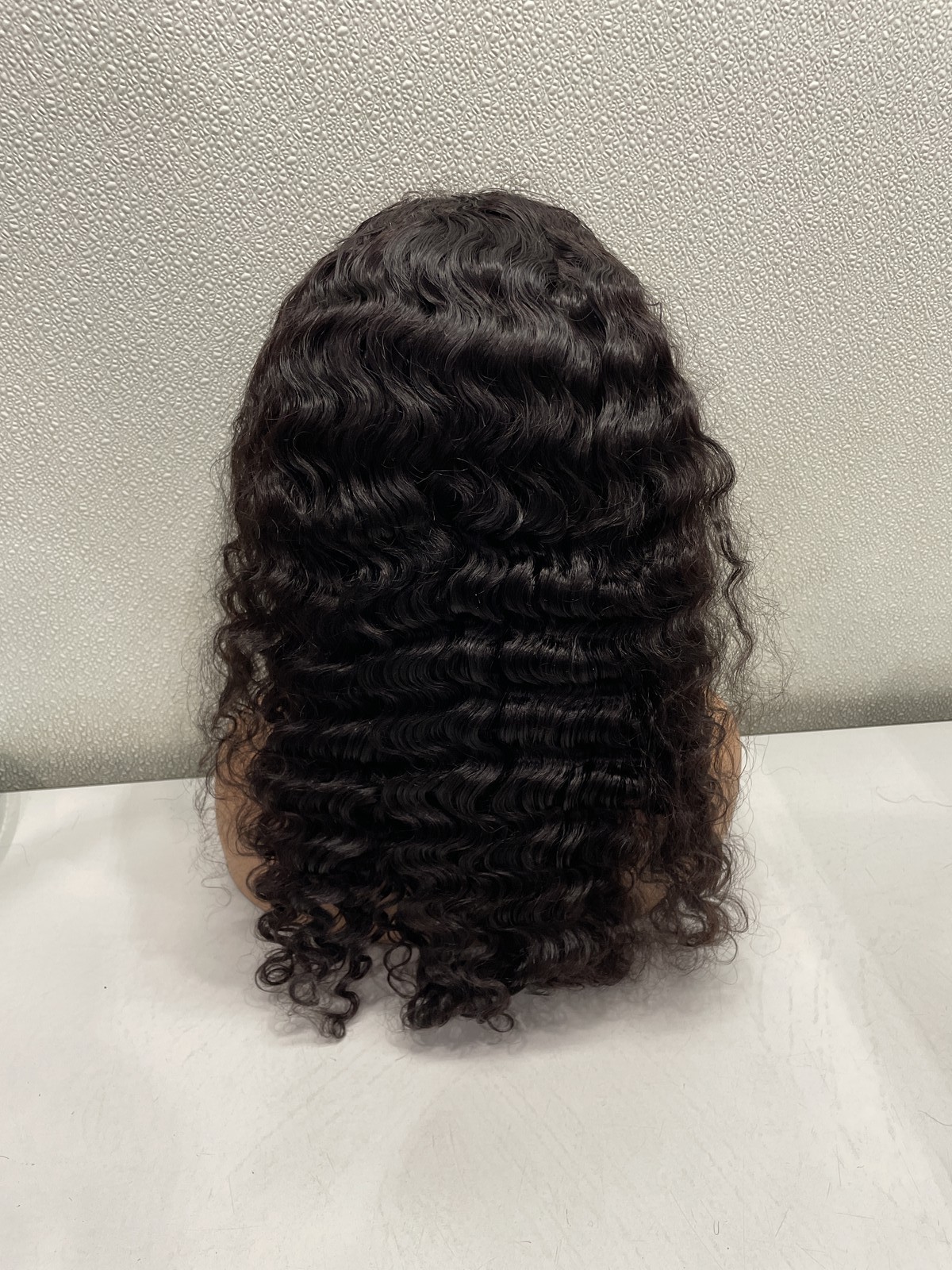 Natural Black Deep Wave Human Hair Blend 13×4 Lace Front 180% Density Wig, 18″
