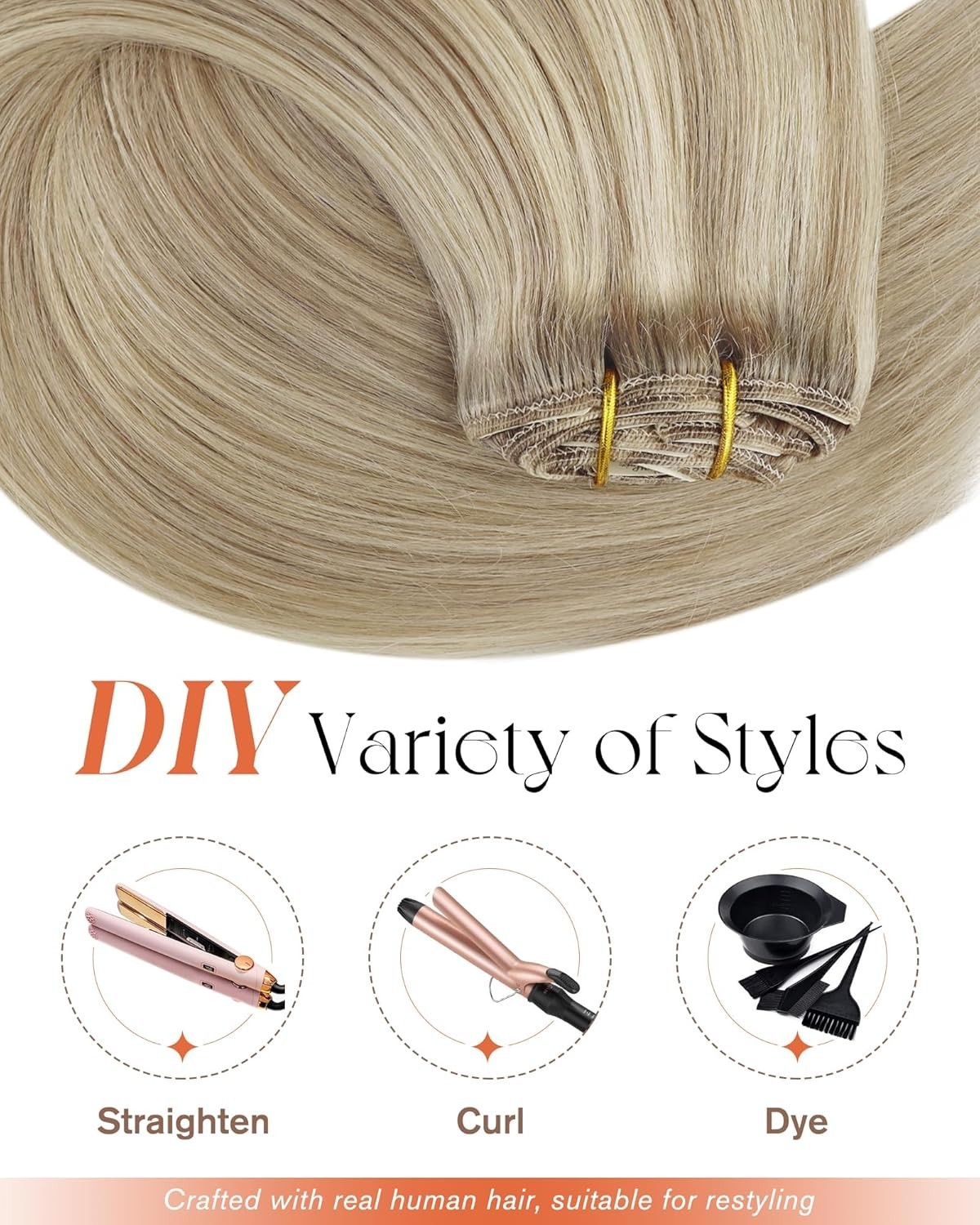 Sunny Hair CLIP-IN 14in Golden Blonde Highlights Human Hair Extensions CP P16-22