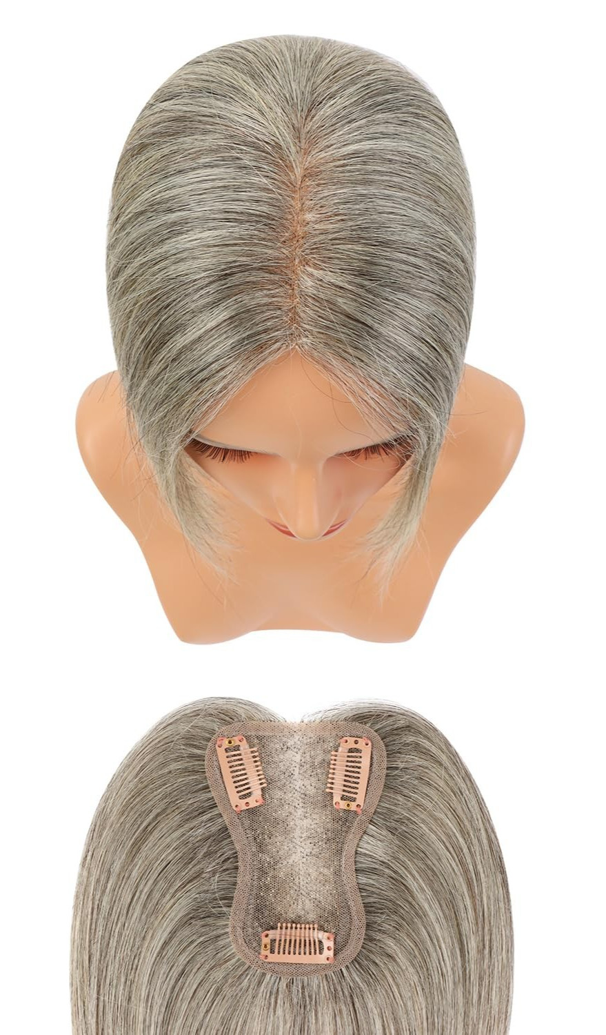 Gray Black & Blonde/BrownUndertone 10in 100% Human Hair Women Hair Topper