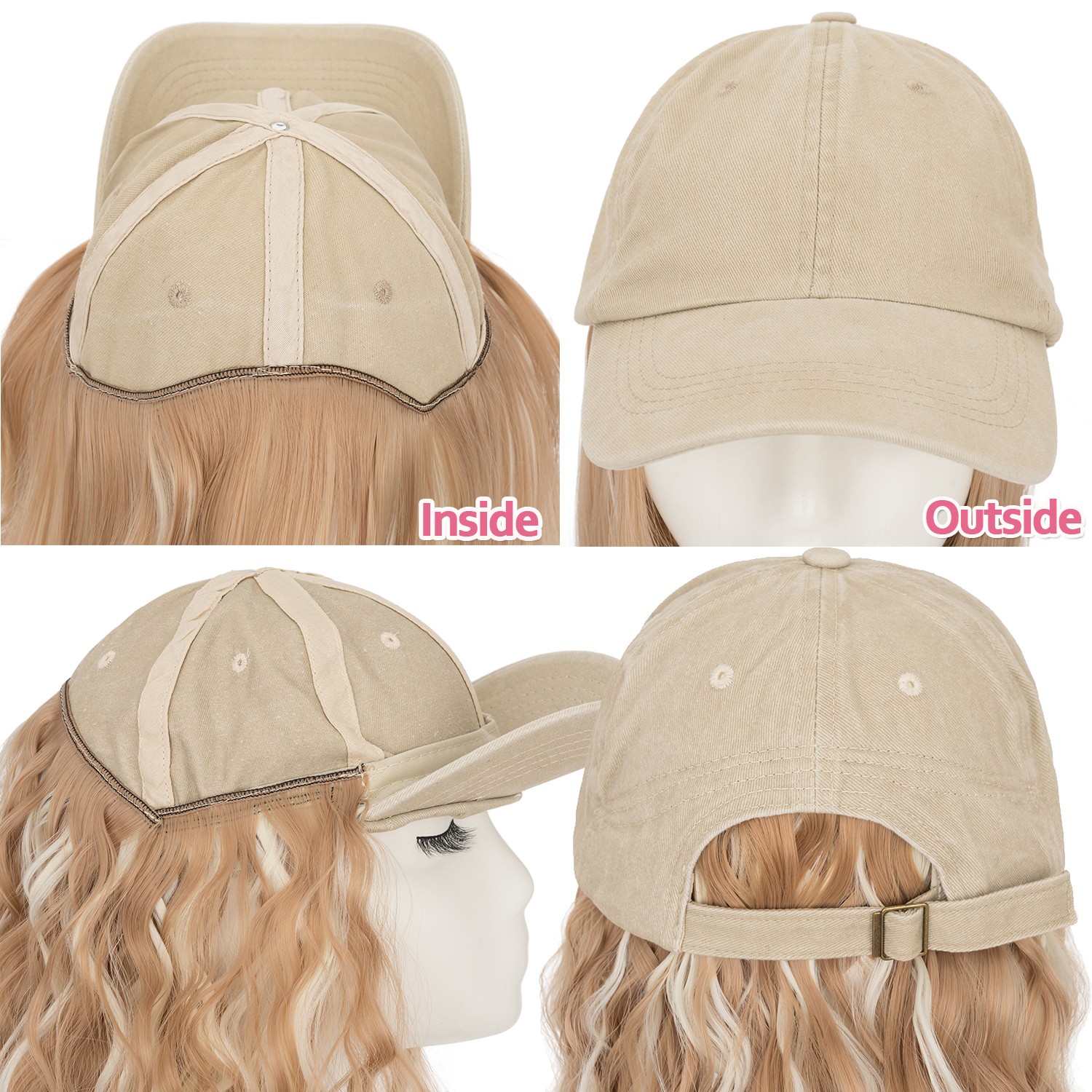 Instant Style 8″ Curly Wavy Cap Wig Adjustable Baseball Hat with Attached Hair M