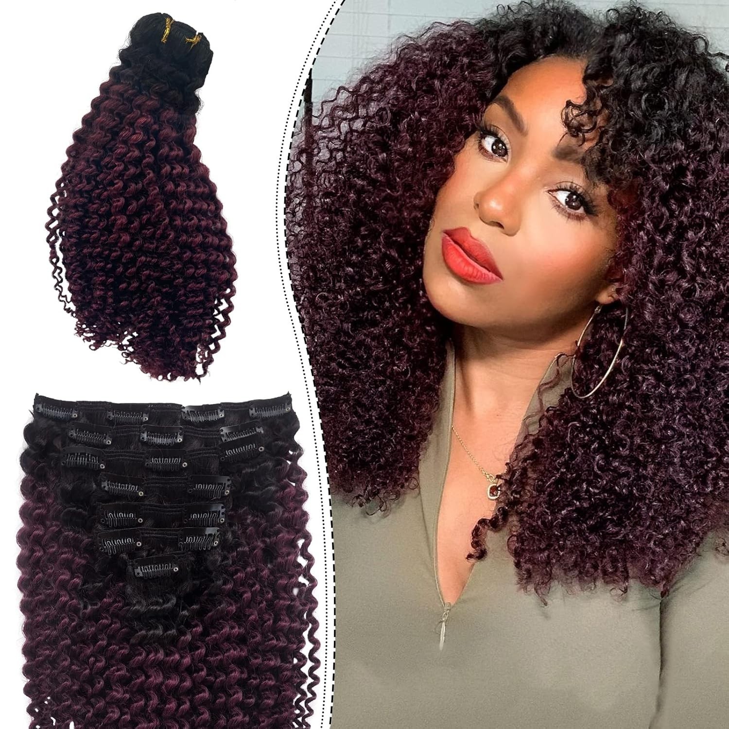 NEW Herchuse Clip-In 12″ Afro Curly Hair 1BT99J w/ Lashes & Clips Free Ship
