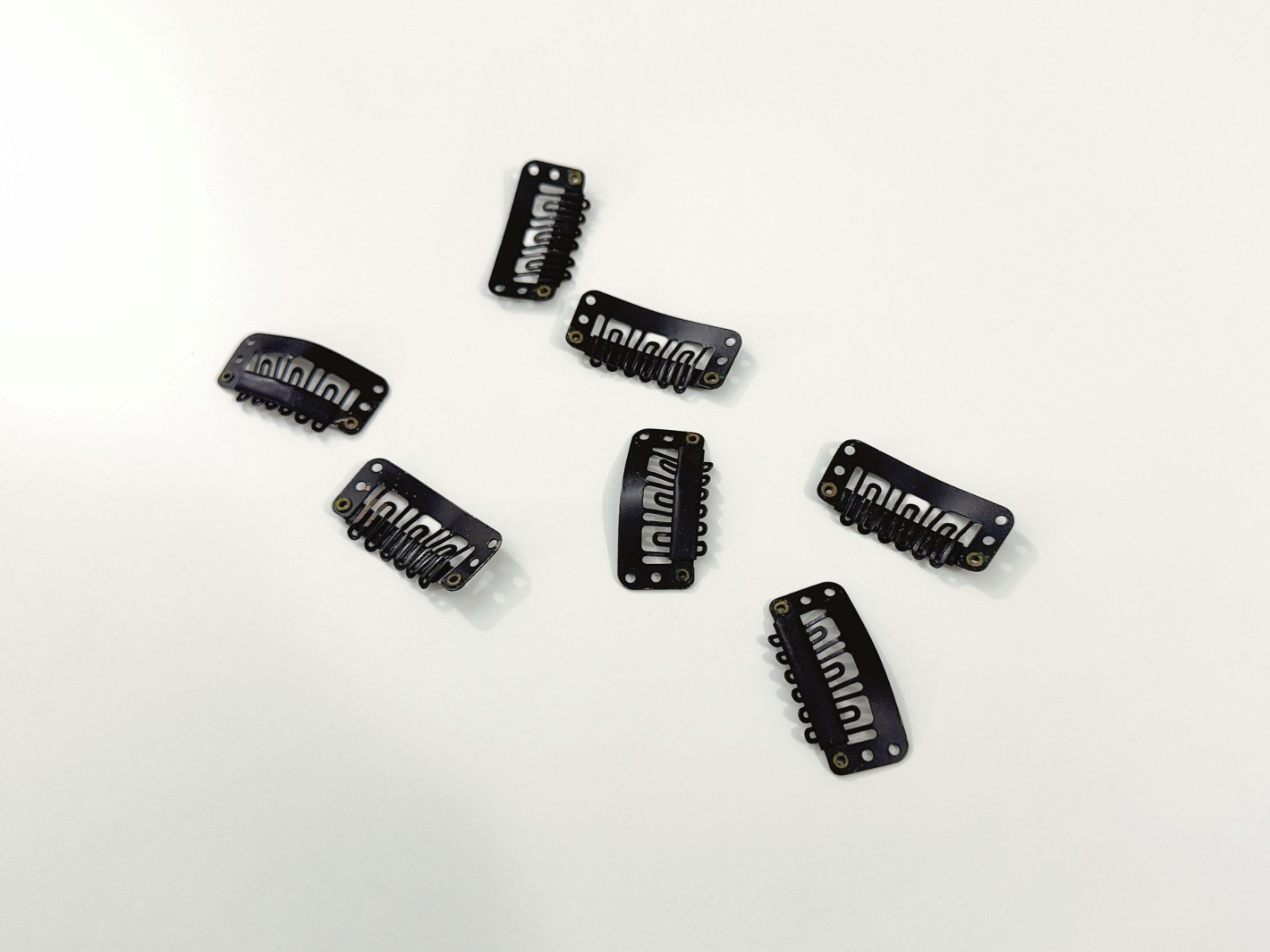 Hair Extension Clips with 3 Track Weft Holes in Black Set of 7