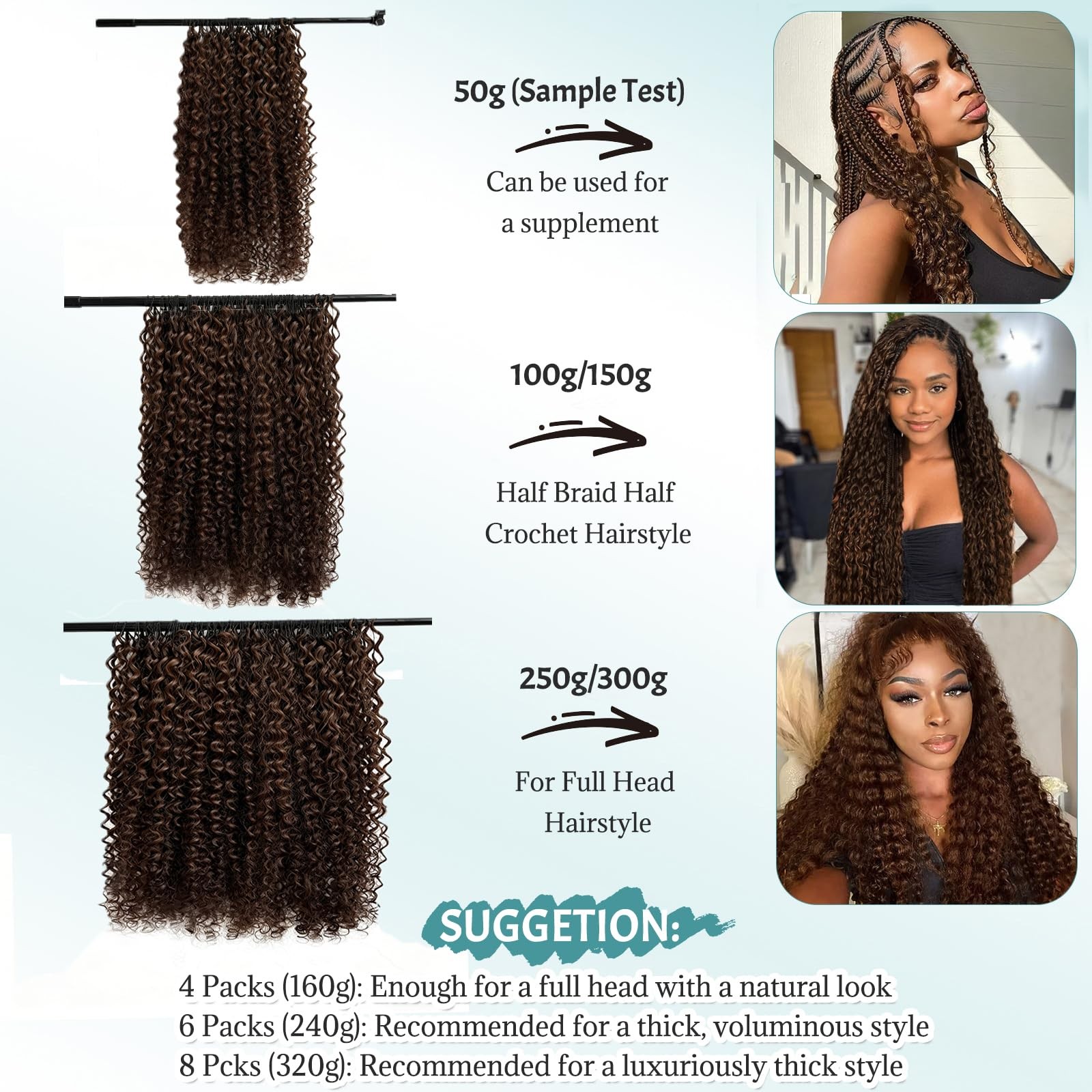 Munx Burmese Curly Human Crochet Hair 18Inch 60G 4 Color Knotless Invisble