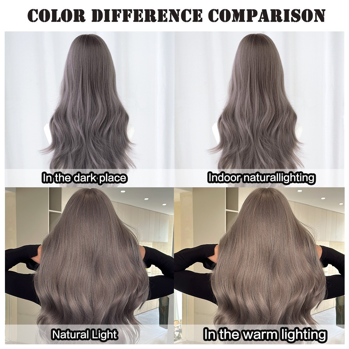 Grayish-purple long wavy hair with fringe-style bangs artificial hair natural