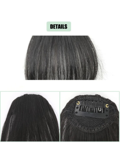 Clip In Synthetic Fiber Front Bangs With Sideburns, Black