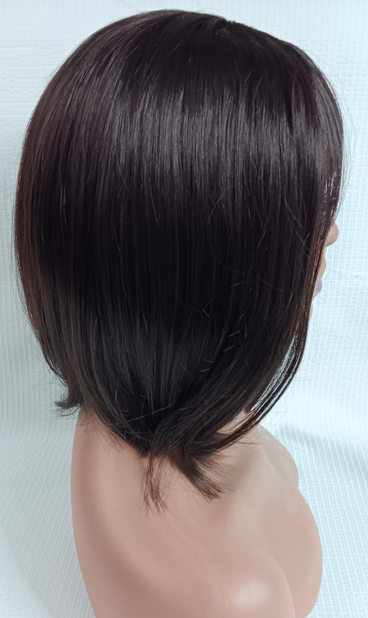 Women’s breathable Cap synthetic Fiber Straight Dark Shiny Brown Bang hair wig