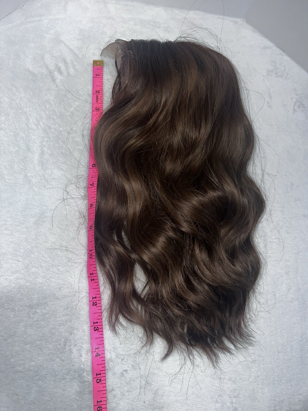 Womens Dark Brown Wavy Hair Wig With Light Brown Highlights Synthetic Soft Piece