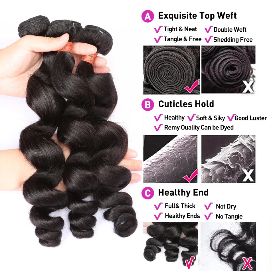 Loose Wave Double Weft 1 3 5 Human Hair Hair Curly 100% Human Hair Weave Bundle